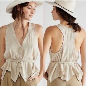 Free People Sheena Vest Cream Small S Wrap Around Tie Buttons Festival Boho